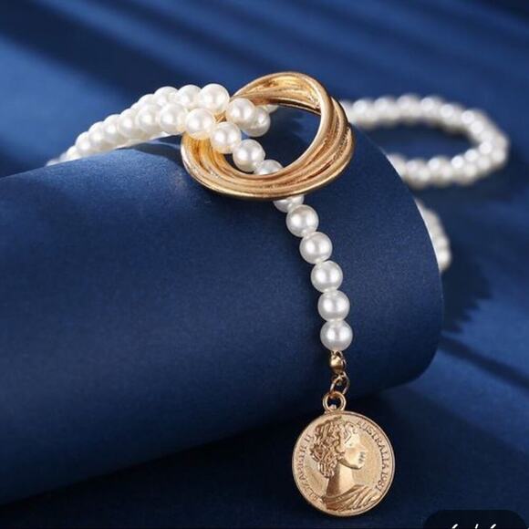 Necklace Boho Festival Gold Pearl Layered Multistrand Chain ⭐️⭐️⭐️⭐️⭐️ - Picture 3 of 4